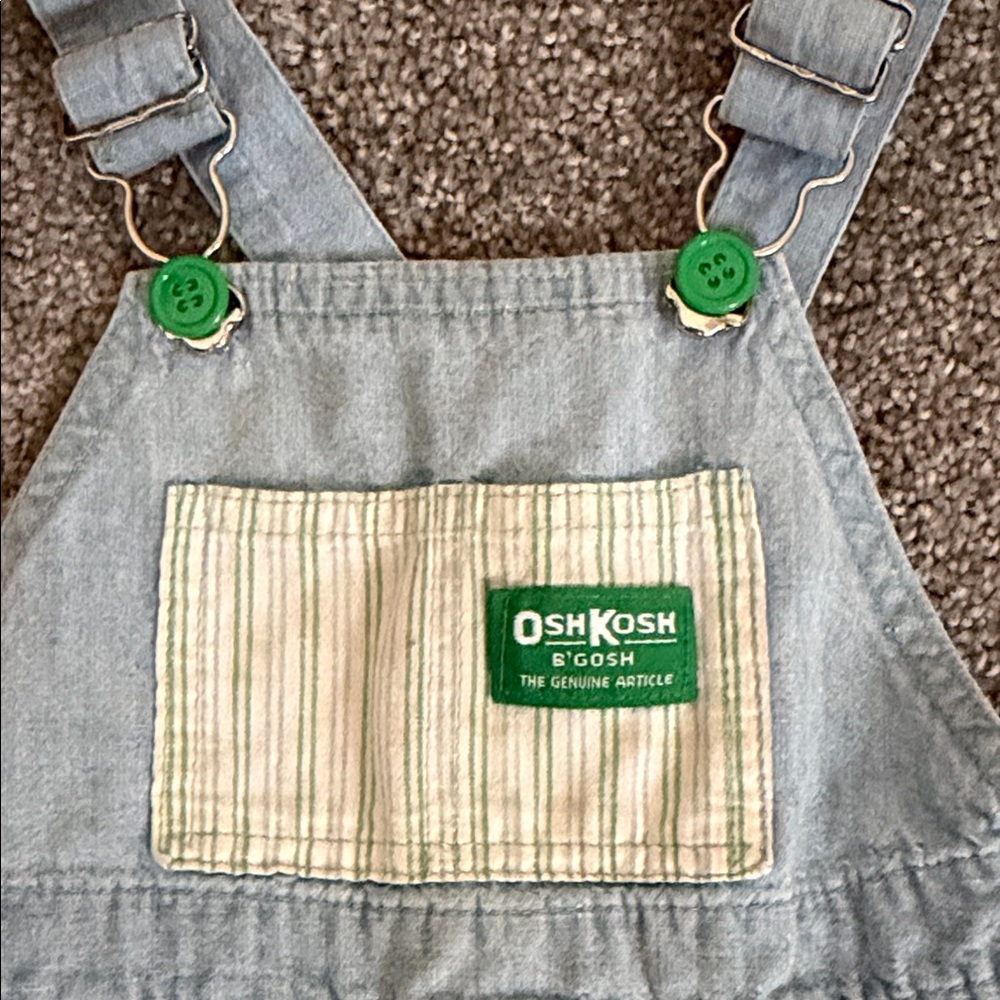 OshKosh B'gosh Kids Overalls with Green and Blue Stripes - Picture 2 of 7